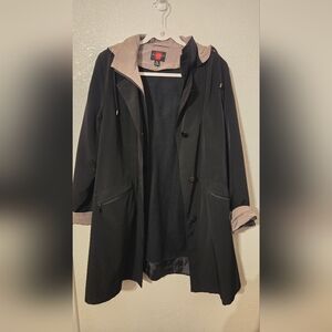 Gallery Petite Black Hooded Jacket / Coat - Size Petite Large
